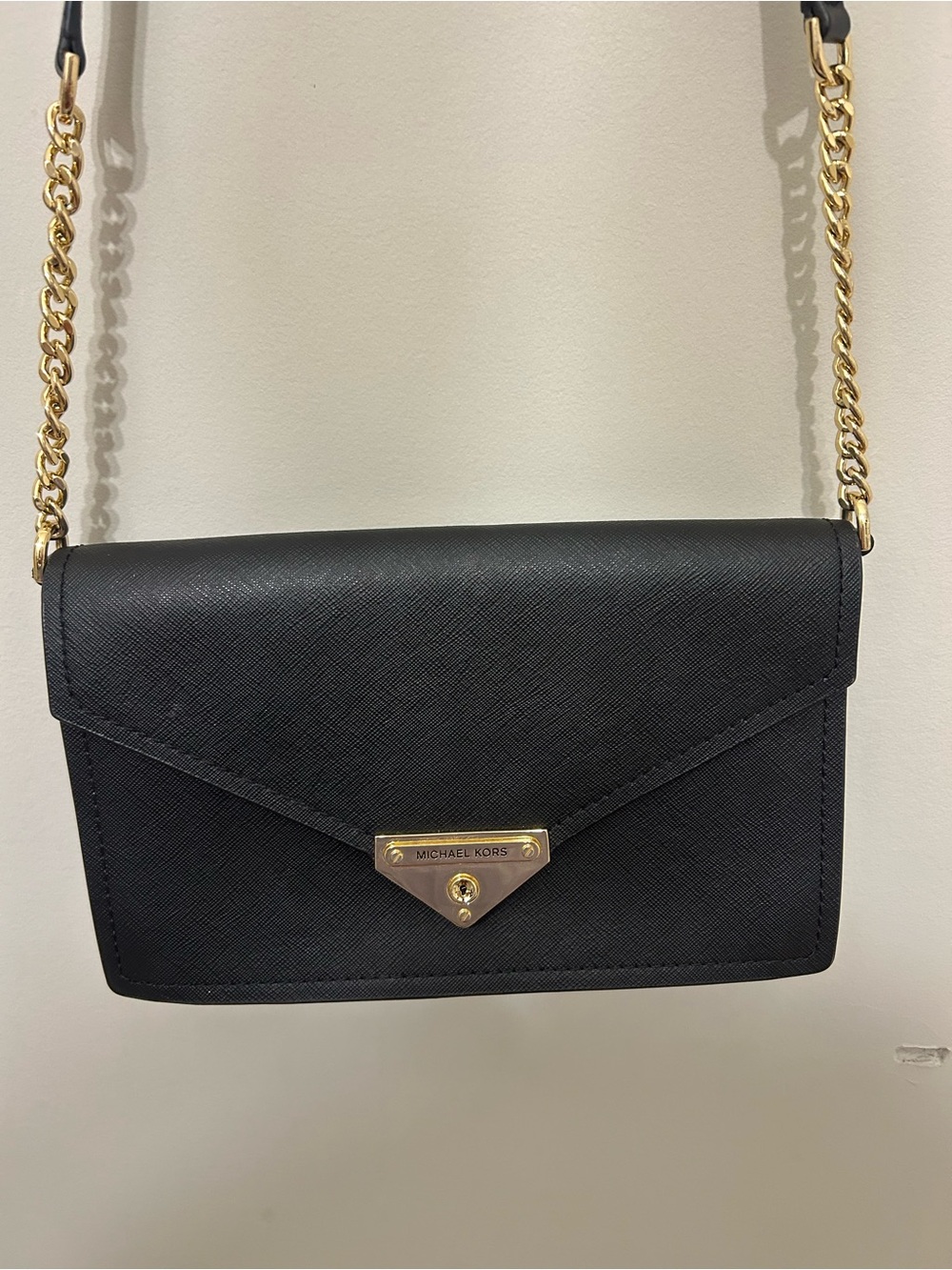 Michael Kors Black Saffiano Leather Crossbody with Gold Chain